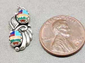 Vintage Navajo WM 925 Sterling Silver Inlaid Women’s Pendent - Picture 1 of 4