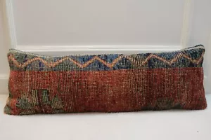 Red and Black Colors Vintage Rug Pillow, 12x36 inc Long Pillow Case, Lumbar Rug - Picture 1 of 10
