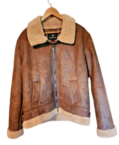 Aviator Bomber Jacket Rainforest Faux Suede Shearling Lined Vegan Hipster Winter - Picture 1 of 11