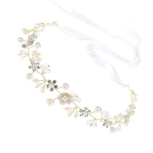 Pearl Wedding Headpiece for girl Rhinestone Wedding Hair Accessory Gold Flowe... - Picture 1 of 5