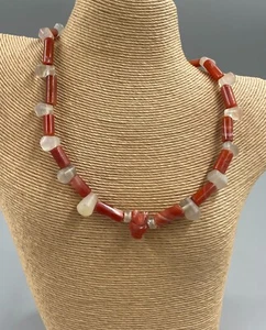 Late Classic Pre-Columbian Mayan Red Agate Crystal Bead Necklace Avian Pendant - Picture 1 of 6