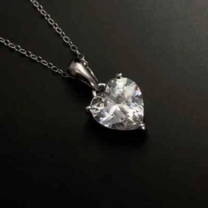 2 Ct Heart Lab Created Diamond Solitaire Pendant Necklace 14K White Gold Finish - Picture 1 of 5