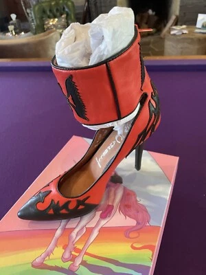 NWOT Jeffrey Campbell western high heel Ankle zip Pump red/black classic eagle 8 - Image 1 of 4