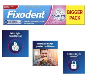 Fixodent Original Fresh | Complete Strong Hold Adhesive Denture Cream | 5 X 65g - Picture 1 of 3