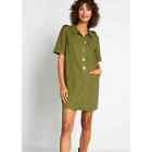 Modcloth Casual Aspects Linen Blend Shirt Dress Mini Avocado Green Medium