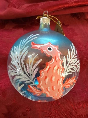 NEW FLAWLESS Stunning PIER 1 IMPORTS Glass SEAHORSE Christmas Ornament BALL - Image 1 of 4