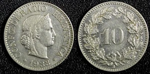 Switzerland Nickel 1933 B 10 Rappen  KM# 27b  (23 894) - Picture 1 of 3