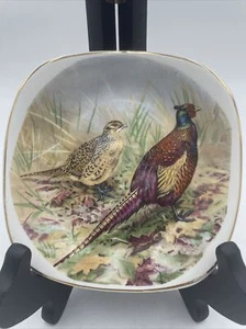 Crown 1801 Staffordshire Phaasant Birds Design Piccolo Piatto Cerchio Oro 5,25"" Quadrato - Foto 1 di 7
