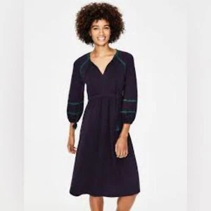 Boden Cotton Heidi Jersey Kaftan Midi Dress Navy & Green Size 10 - Picture 1 of 15