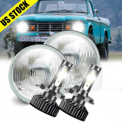 Pair 7" Round Halo LED Headlights Hi-Lo Beam Lamp For Dodge W100 W200 W300 Dart - Image 1 of 4