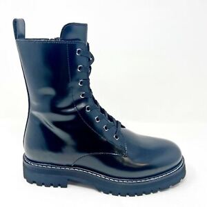 Thursday Boot Black Combat Womens Patent Leather Mid Calf Casual Boots