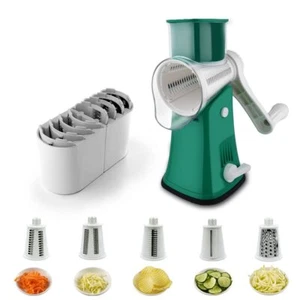 VEKAYA Grattugia per formaggio rotante 5 in 1 con manico [5 Inox Intercambiabili S... - Foto 1 di 6