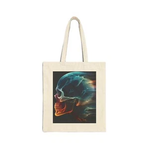 Cotton Canvas Tote Bag Fading Skull in Futuristic Style Design 6, Gift - Picture 1 of 15
