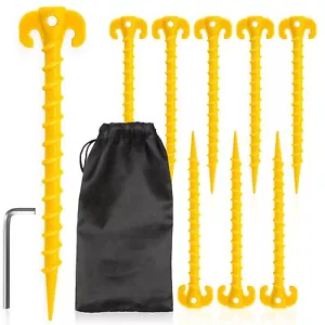 8 Pack Large 10 Inch Outdoor Tent Stakes Heavy Duty Screw Style For Camping Hiki - Picture 1 of 7