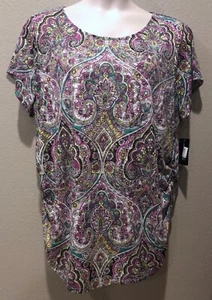 (NWT) INC Women's Plus Size 2X Opulent Paisley Ruched Lightweight Tunic Top - Picture 1 of 10