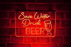 Save Water Drink Champagne LED Neon Light Up Sign | Home Bar Lit USB Display