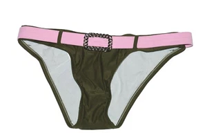 L Space CHICKSTER Army Green Light Pink Silver Belt Swim Junior's Bikini Bottom - Picture 1 of 6