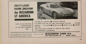 1966 Bizzarrini GT America Italian Car Powered Chevy Corvette VINTAGE PRINT AD - Picture 1 of 2
