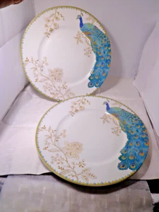 222 Fifth Avenue Large Peacock Garden Dinner Plates - Set of 2 - Unused - 10 3/4 - Picture 1 of 8