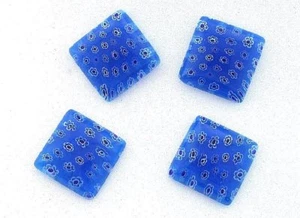 THREE 16mm SQUARE BLUE WHITE FLORAL FLOWER MILLEFIORI GLASS CAB CABOCHON MC4 - Picture 1 of 1