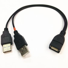 USB 2.0 Female A to Dual A Male Data Y Cable HDD Power Supply Y Extension Cord