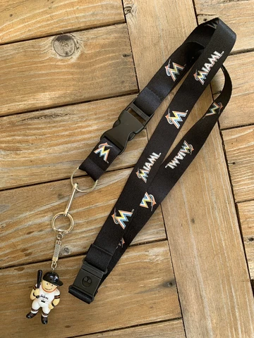 Miami Marlins Black Lanyard Detachable Keychain Baseball Player Figure Cover