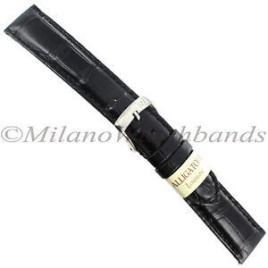 Milano Genuine Alligator Matte Black Padded Mens Band 1174 - 16 18 20 22 Reg