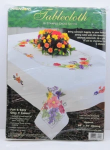 Tablecloth Stamped Cross Stitch Flowers & Berries #73214 50 X 70 by Dimensions - Picture 1 of 3