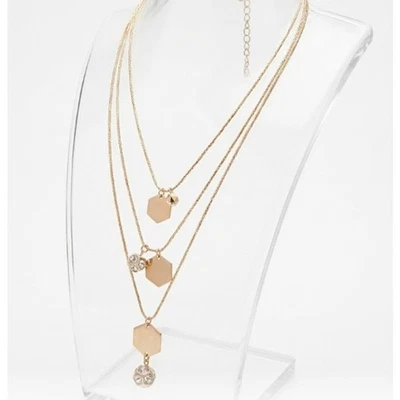 Collar Ann Taylor Loft para mujer antiguo dorado hexagonal bola de fuego en capas nuevo con etiquetas 34,5 Foto 1 de 4