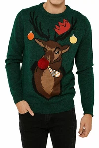 Herren Weihnachtspullover - Party Pooper Rudolph Rentier lustiges Geschenk fadenscheinig - Bild 1 von 3