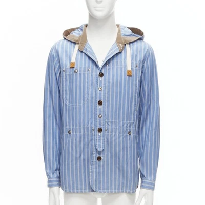 JUNYA WATANABE MAN 2013 blue brown cotton linen striped deconstructed parka M - Image 1 of 4