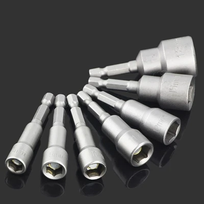 Hex Magnetic Nut Driver M6 to M17 Socket Impact Drill Bits 1/4" CR-V Sockets - Image 1 of 4