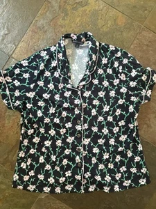 Brooks Brothers Women’s Short Sleeve Floral Pajama Top Blue .Button Up Size XL - Picture 1 of 7