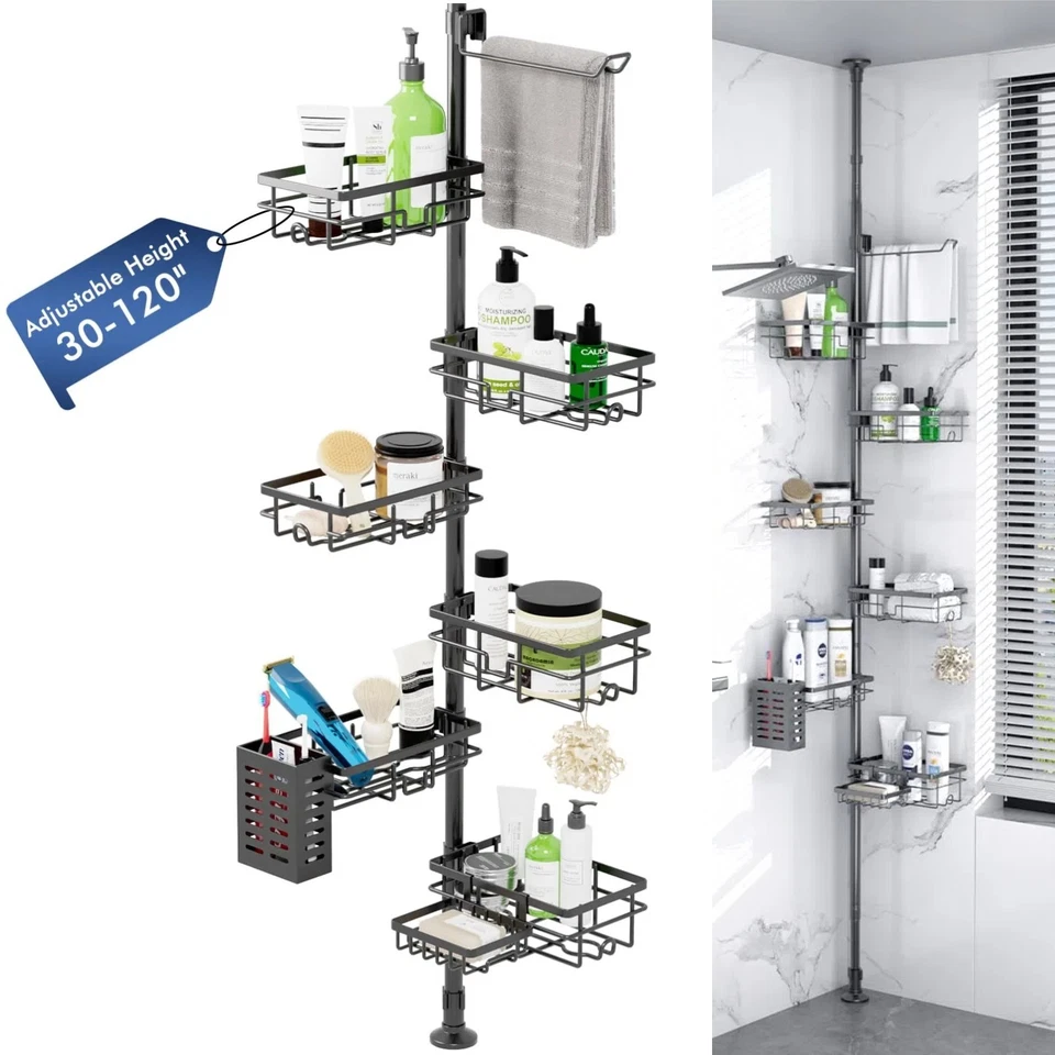 7-Tier Shower Caddy Organizer Tension Pole, Rustproof Corner Shelf for Bathroom - Image 1 of 4
