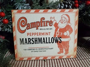 PRIMITIVE RETRO VINTAGE STORE STYLE CHRISTMAS PEPPERMINT MARSHMALLOWS SANTA SIGN - Picture 1 of 12