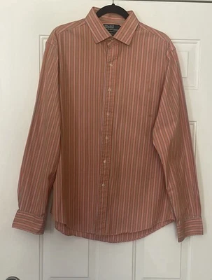 Camisa Camisa Vestidos Marca Polo Hombre S Talla 17 Color Naranja Con Azul Foto 1 de 4