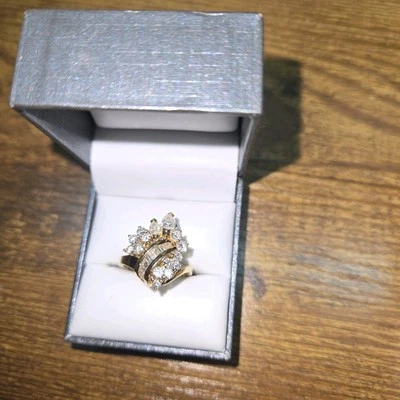 Vintage 14k Yellow Gold Natural Marquise Round Baguette Diamond Cocktail Ring - Image 1 of 4