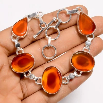 Pulsera hecha a mano de plata 925 con piedras preciosas de cornalina natural 6-8" ARB-1329 Foto 1 de 3