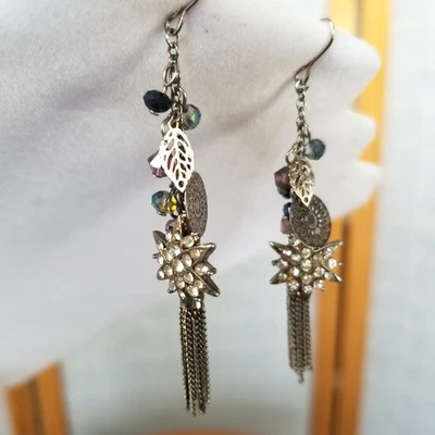 Pendientes Boho Colgantes Racimo Dije Borla Latón Anzuelo Foto 1 de 4
