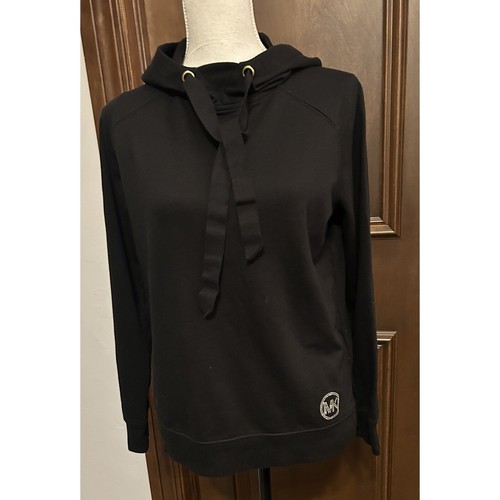 Felpa donna Michael Kors nera con cappuccio taglia media oro MK logo davanti