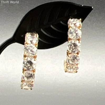 14K желтое золото кубический цирконий CZ J-обруч серьги штамп Мексика проверено 4,8 г - Изображение 1 из 4