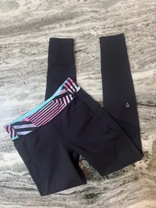 Ivivva High-Waist Full Length Leggings with Striped Waistband Girls Size 12 - Picture 1 of 7