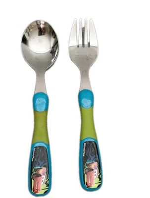 Juego de cuchara y tenedor vintage Disney Pixar Cars Lightning McQueen con agarre azul  Foto 1 de 2