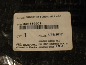 Subaru Forester 2014-2018 Floor Mats Set Black Carpet 4 Piece J601SSG301OEM NEW - Picture 1 of 7