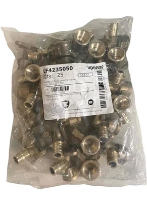 25 Pack Uponor LF4235050 ProPEX LF Brass Drop Ear Elbow 1/2" PEX x 1/2" FIP - Image 1 of 2