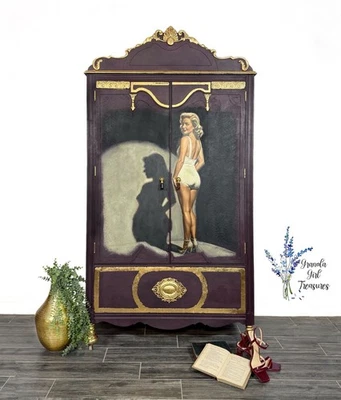 Vintage Wardrobe Armoire Hand Painted, FREE SHIPPING - Image 1 of 4