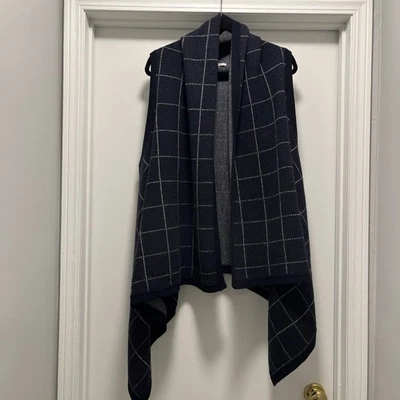 Suéter Chaleco Cárdigan Madewell Cortina Frontal Lana Merino Talla Única Azul A Cuadros Azul Marino Foto 1 de 4