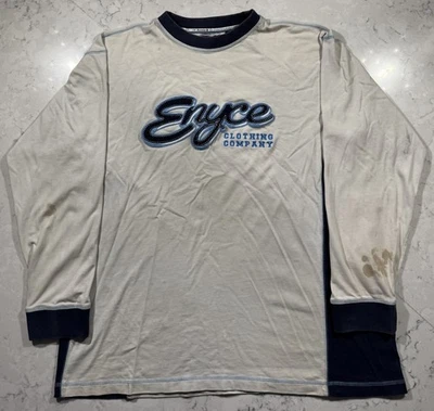 Camiseta Enyce Vintage Talla 2XL XXL Blanca Azul Manga Larga Bordada Camiseta Y2K Foto 1 de 4