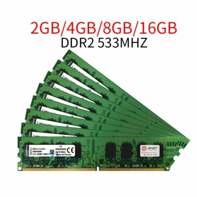 16GB 8GB 4GB 2GB DDR2 533MHz PC2-4200U KVR533D2N4/2G DIMM Memory Kingston LOT BT - Image 1 of 4