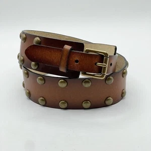 NWOT Brass Studded Corset Style Waist Belt Brown Bonded Leather S/M - Picture 1 of 6